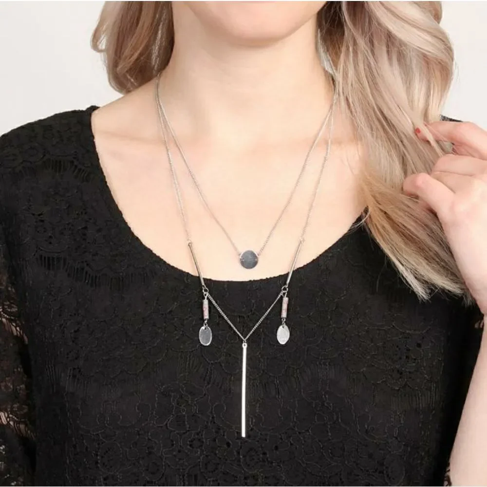 Boho Lariat Layering Silver Tone Earthy Necklace